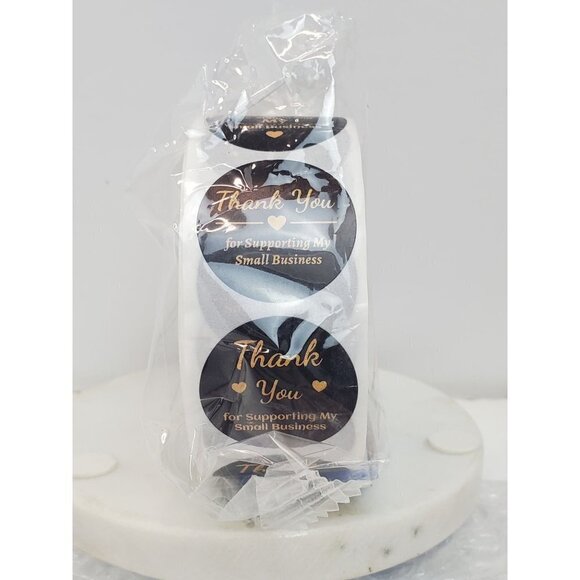 1000 Thank You Black Sticker Labels 9 Designs Roll Round 1 inch 500x2 - Picture 2 of 3